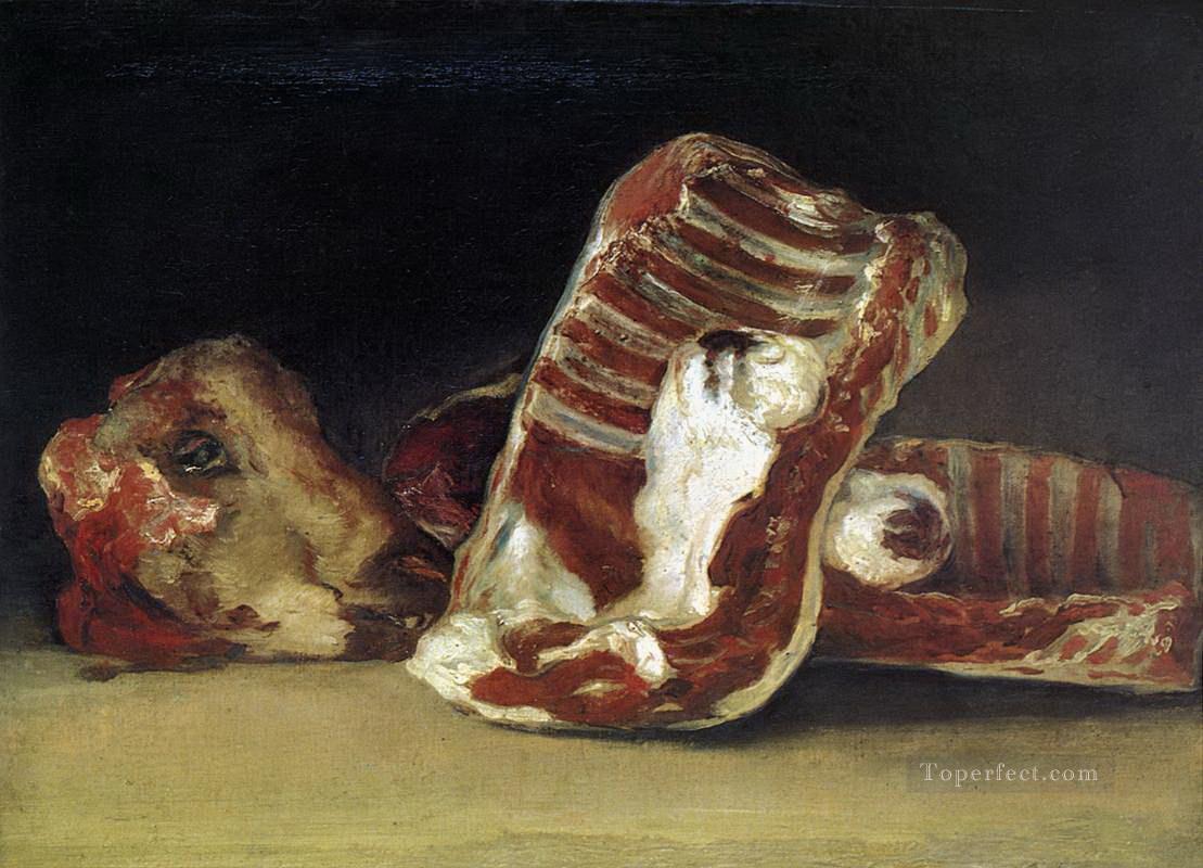 Still life of Sheep Ribs and Head The Butcher conter Francisco de Goya Oil Paintings